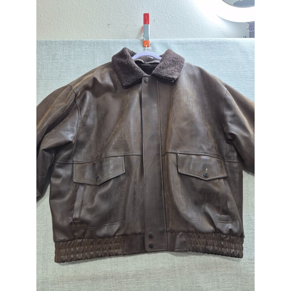 Mountain Club Bomber Jacket Mens XL Brown Sherpa Lined Faux Leather Full Zip